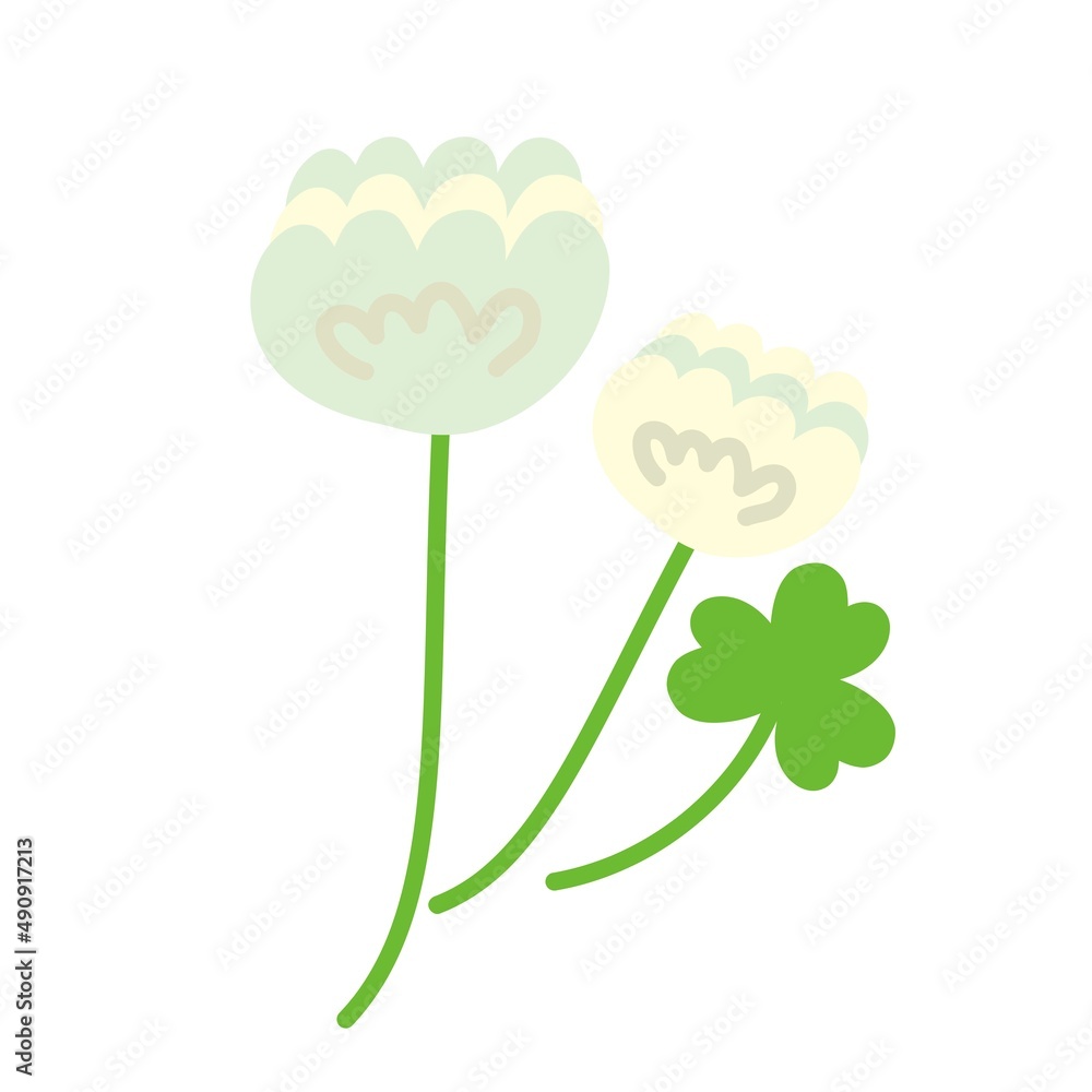 Fototapeta premium 春の植物 シロツメ草のイラスト