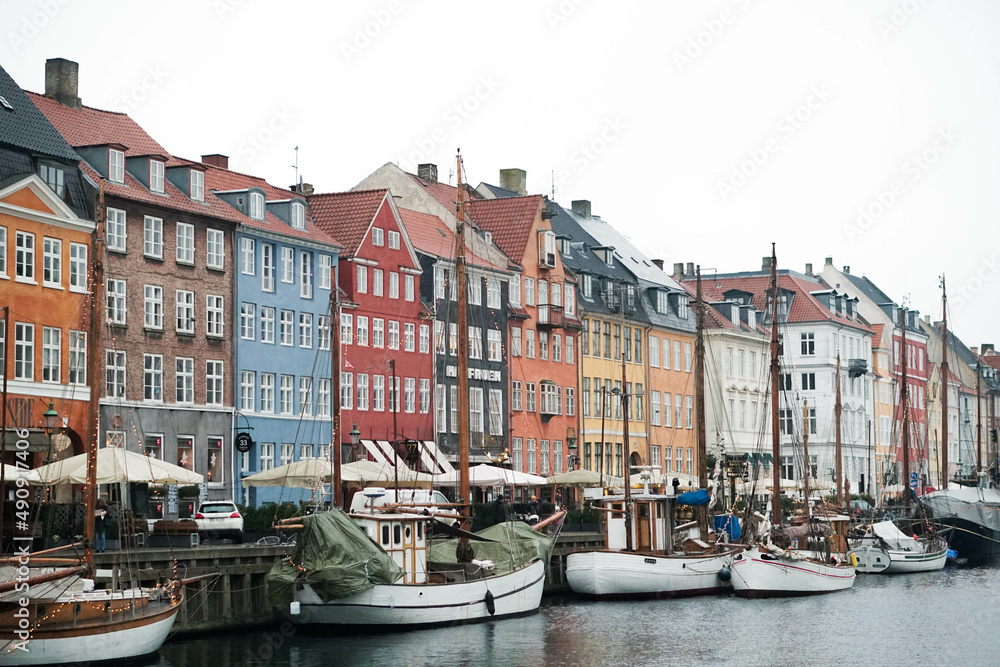 Streets of Copenhagen, Denmark. Houses and streets of Copenhagen. City landscape. Traditional architecture in Copenhagen, Denmark. colorful houses on the famous Nyhavn street