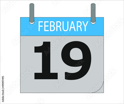 February 19th. Calendar icon. Date day of the month Sunday, Monday, Tuesday, Wednesday, Thursday, Friday, Saturday and Holidays