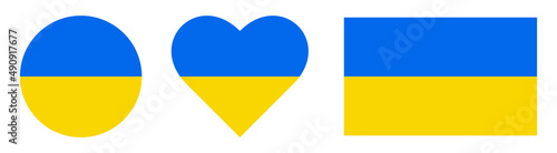 Ukrainian flag. Square, round and heart shaped. Ukrainian flag symbol. Blue and yellow illustration.