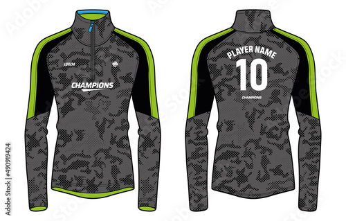 Long sleeve Compression top t shirt flat sketch design illustration, Sports jersey design vector template, Active wear compression top concept with front and back view. for cycling jersey