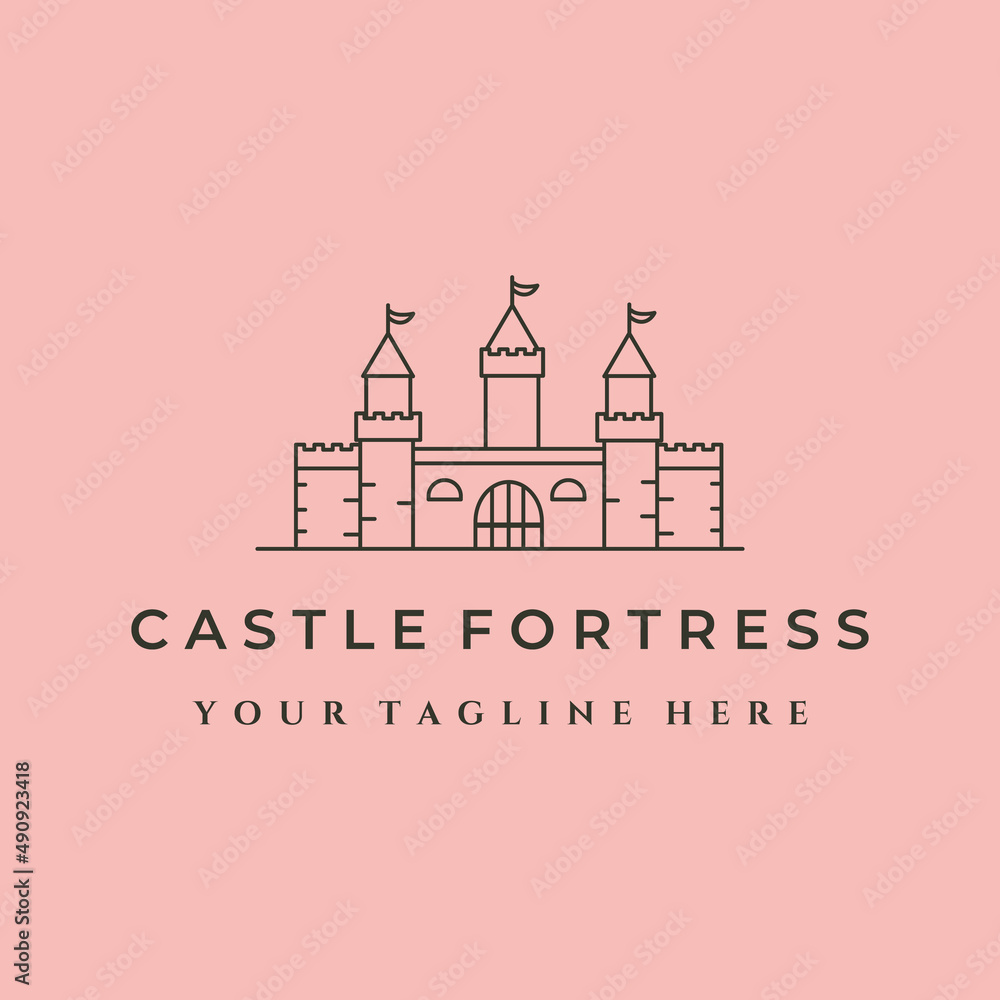 Naklejka premium castle fortress line art logo vector symbol illustration design