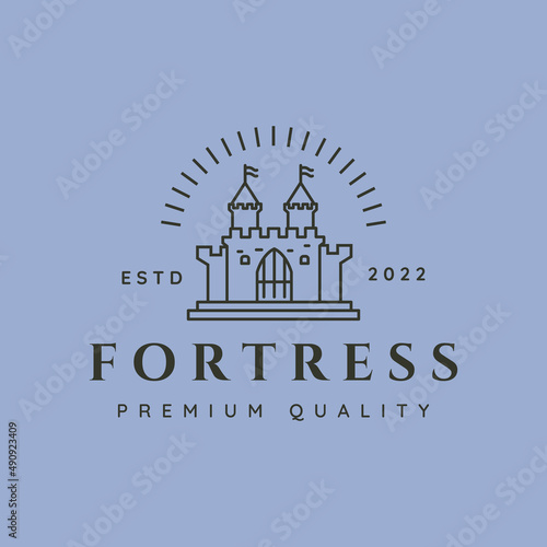 fortress sunburst line art logo vector symbol illustration design