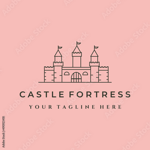 castle fortress line art logo vector symbol illustration design