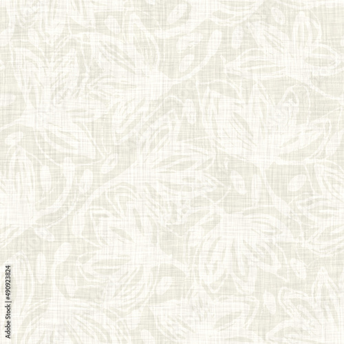 Greige plain seamless linen wash texture. Neutral tone minimal fabric effect background. Natural woven cloth for beach wedding. Coastal cottage style design material. High quality raster jpg swatch.