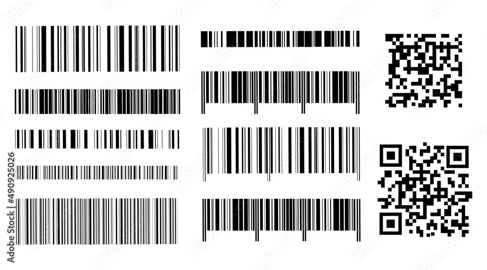 Foco Barcode Vetor de Set of barcodes. Scans QR codes on product labels. Black lines ...