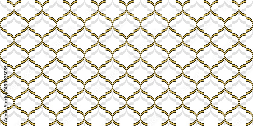 Naklejka premium Moroccan Seamless Pattern. Oriental Subtle Ornament. Turkish Mosque Window Shape. Arabic Mosaic Tile Background. Eid Mubarak Muslim Decoration. Ramadan Kareem Islamic Illustration