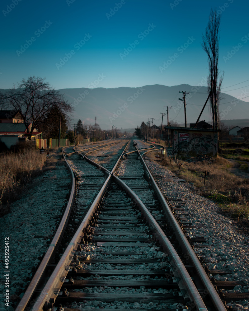 Fototapeta premium railroad tracks in the sunset