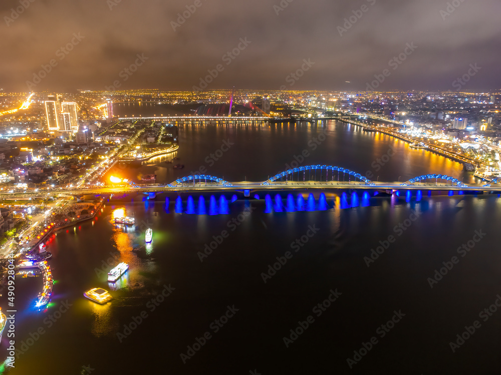 Aerial view of Da Nang city at night.