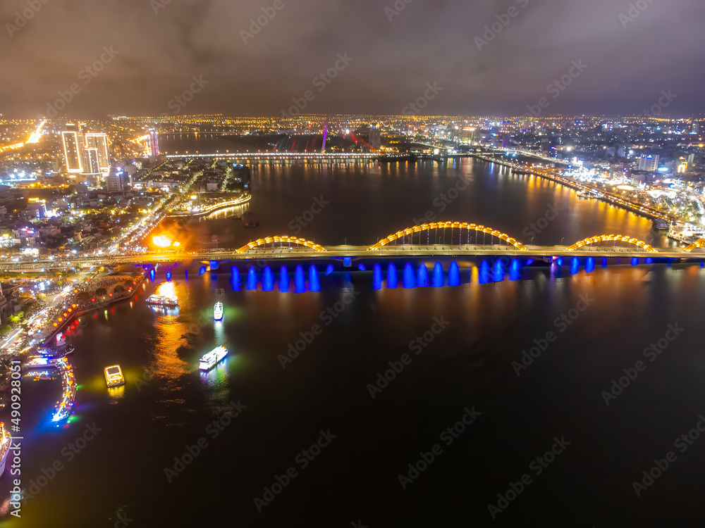 Aerial view of Da Nang city at night.