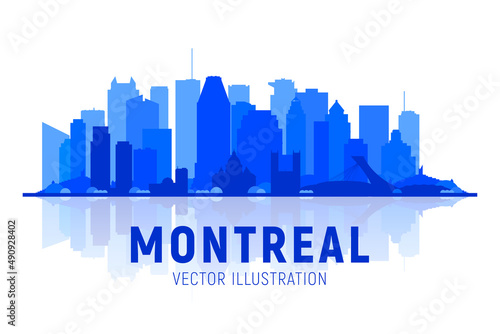 Montreal (Canada) skyline silhouette panorama in white background. Vector Illustration. Business travel and tourism concept with modern buildings. Image for presentation, banner, placard, and website.