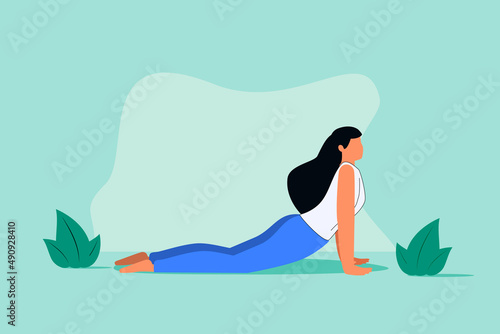 Ab workout exercise with body strength and stretching tiny person concept. Yoga muscle training and sport for flexible.