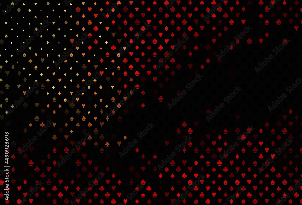 Dark red vector background with cards signs.