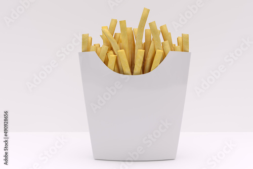 3D rendering - High resolution image French Fries box, template isolated on white background, high quality
