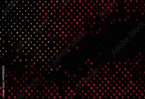 Dark red vector background with cards signs.