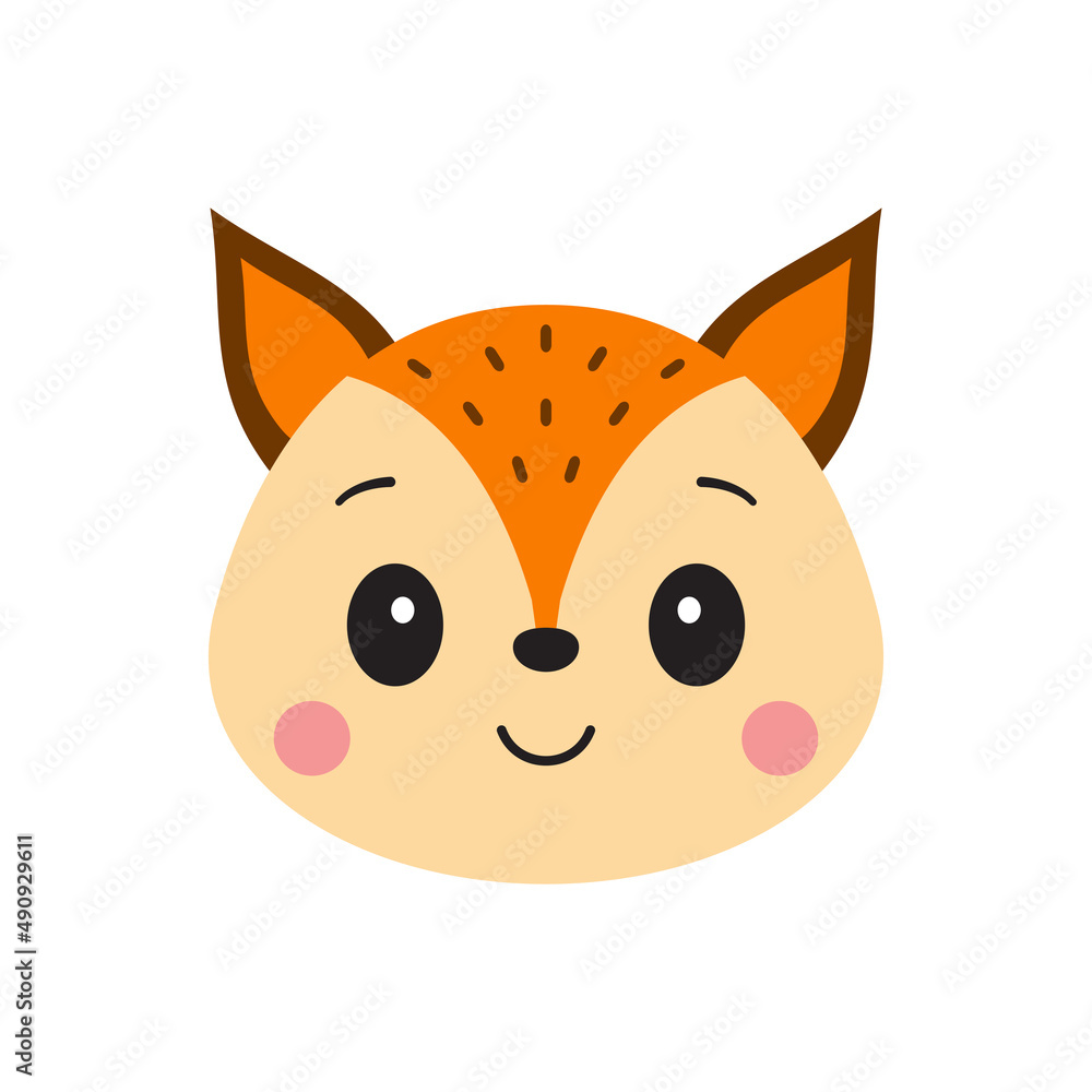 Cute fox face. Cartoon vector illustration isolated on white background Cute fox face. Cartoon vector illustration isolated on white background