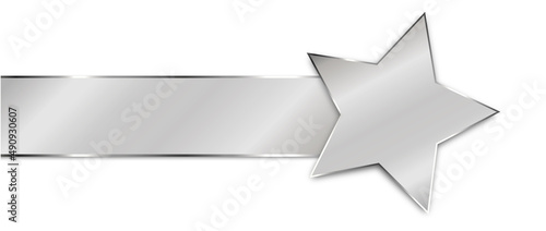 silver colored ribbon banner with star banner with silver frame on white background