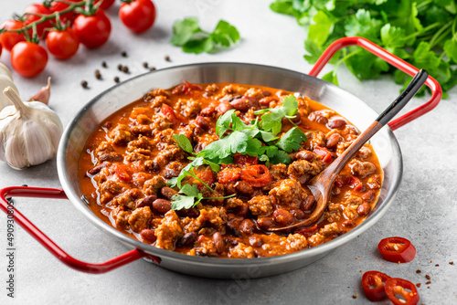 Chili con carne, traditional mexican food, selective focus