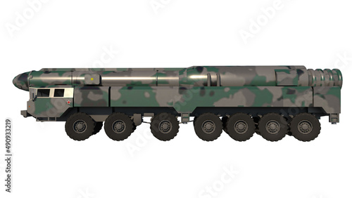 Nuclear Missile Launch Truck 1-Lateral view white background 3D Rendering Ilustracion 3D 