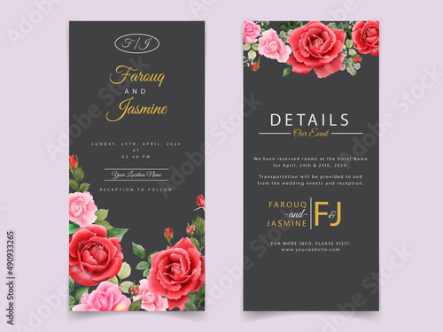 Beautiful red roses wedding invitation