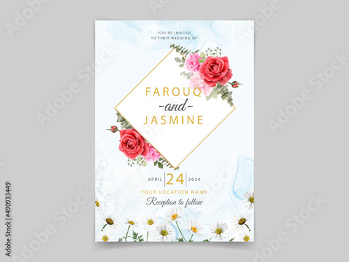 Beautiful red roses wedding invitation