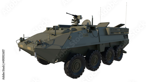 Stryker 1 armored personnel carrier- Perspective F view white background 3D Rendering Ilustracion 3D	

 photo