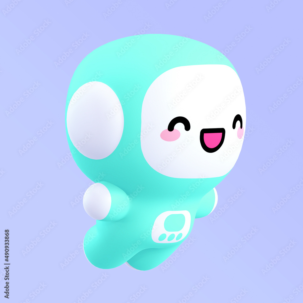 Funny little kawaii character. Cartoon astronaut 3d render illustration on blue backdrop Funny little kawaii character. Cartoon astronaut 3d render illustration on blue backdrop