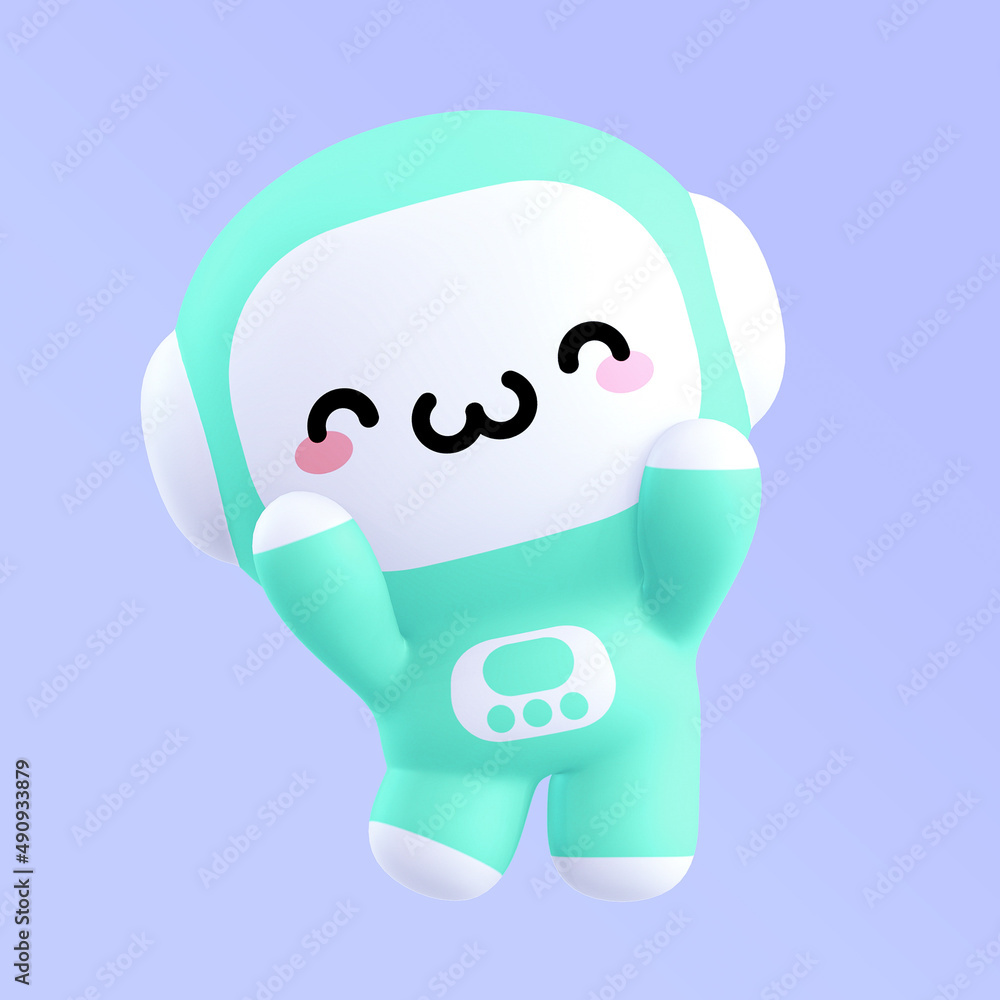 Funny little kawaii character. Cartoon astronaut 3d render illustration on blue backdrop Funny little kawaii character. Cartoon astronaut 3d render illustration on blue backdrop