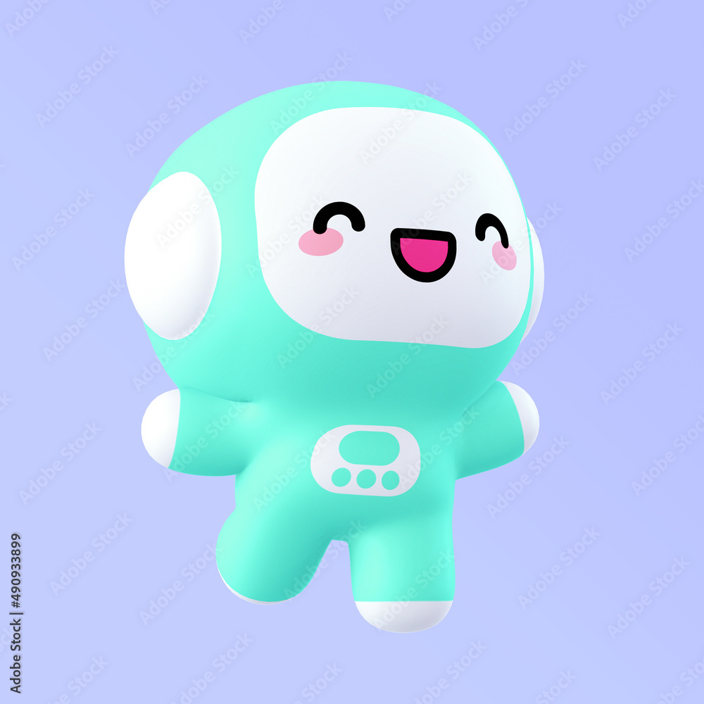 Funny little kawaii character. Cartoon astronaut 3d render illustration on blue backdrop Funny little kawaii character. Cartoon astronaut 3d render illustration on blue backdrop