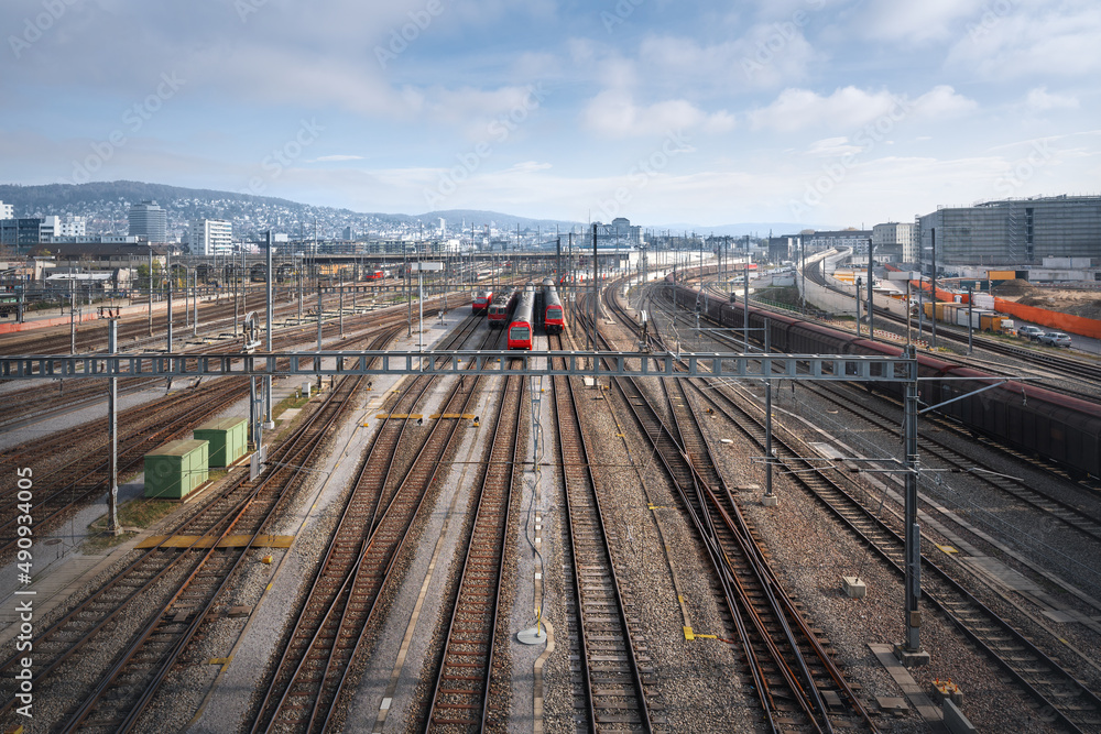 Railway tracks and trains - Zurich, Switzerland Railway tracks and trains - Zurich, Switzerland