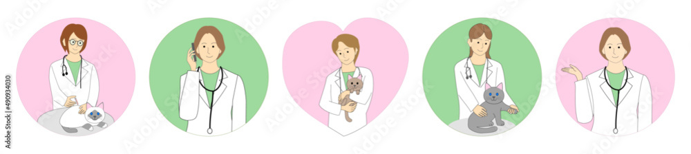 Collection of veterinarian women taking care of a cat at a veterinary clinic Collection of veterinarian women taking care of a cat at a veterinary clinic