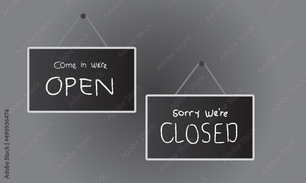 chalk on black board open close sign board Stock Vector | Adobe Stock