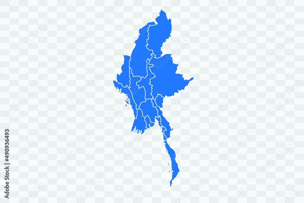 Myanmar Map blue Color on Backgound png
