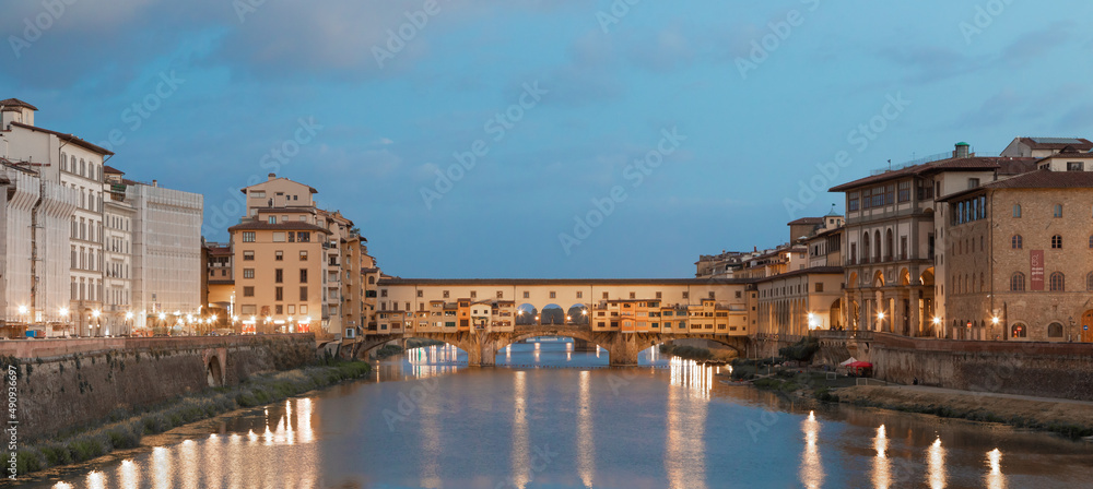 Sunset light on Ponte Vecchio - Old Bridge - in Florence, Italy.