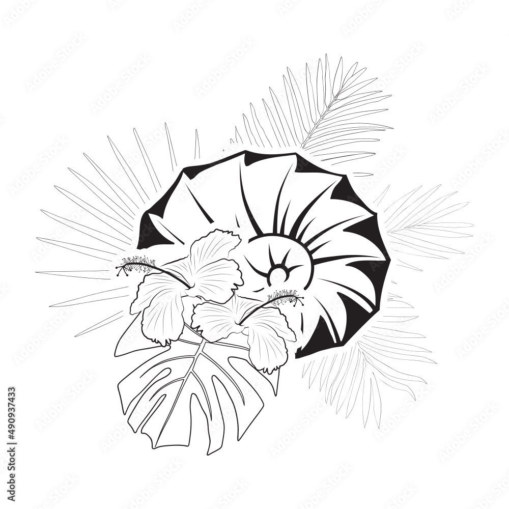 Obraz premium nautilus shell and palm leaves