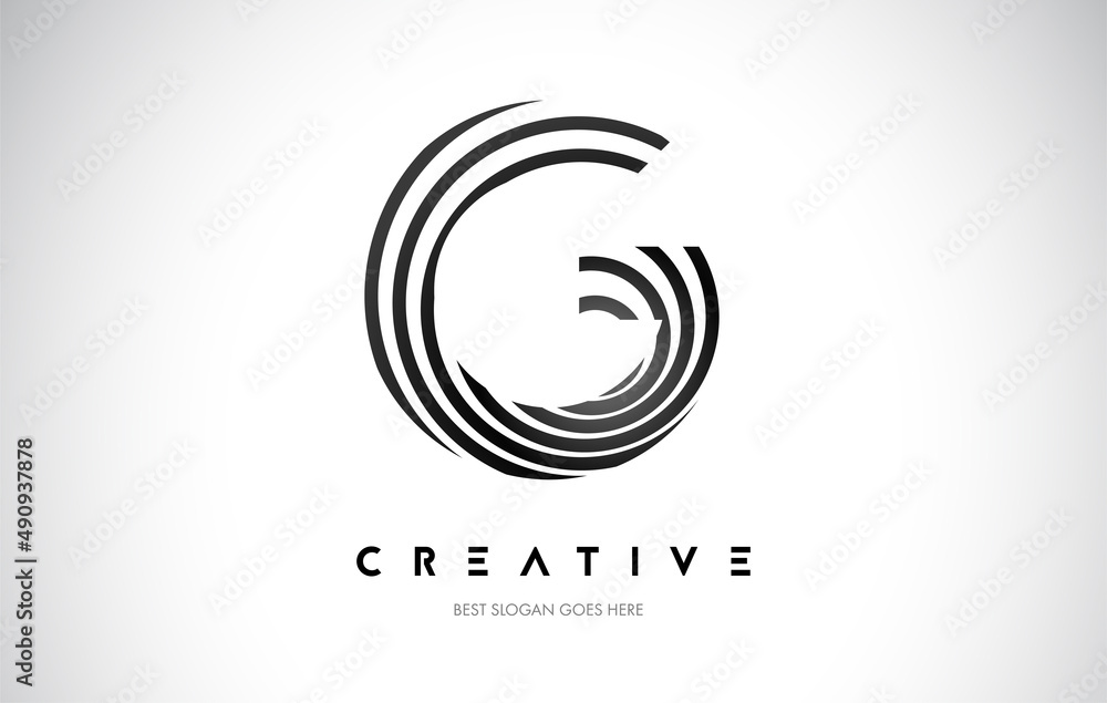 Obraz premium G Lines Warp Logo Design. Letter Icon Made with Black Circular Lines.