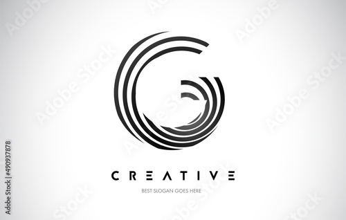 G Lines Warp Logo Design. Letter Icon Made with Black Circular Lines.