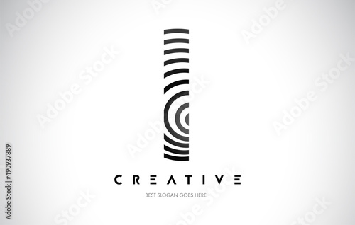 I Lines Warp Logo Design. Letter Icon Made with Black Circular Lines.