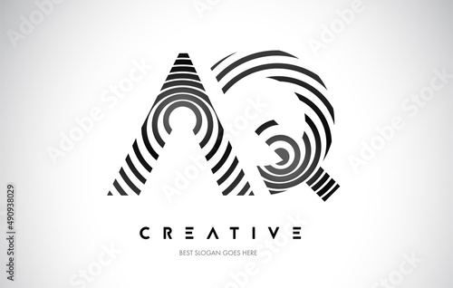 AQ Lines Warp Logo Design. Letter Icon Made with Black Circular Lines.