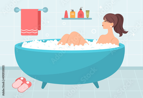 Taking bath in bathroom abstract concept