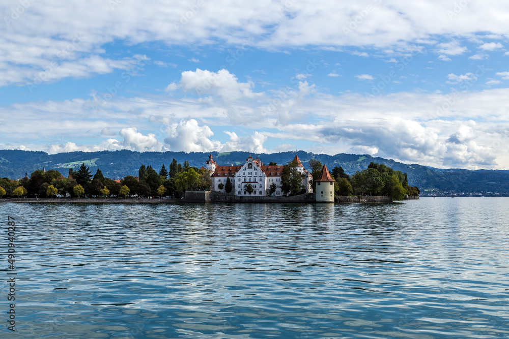 Lindau, Germany. View of the city on the island against the backdrop of mountains
