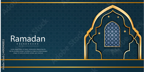 Welcome ramadan. Greeting card, banner, poster and sticker concept, memphis geometric