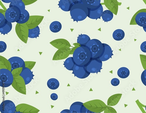 Seamless pattern with blueberries and leaves