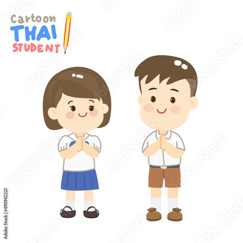 Cartoon Cute Thai Students Character.