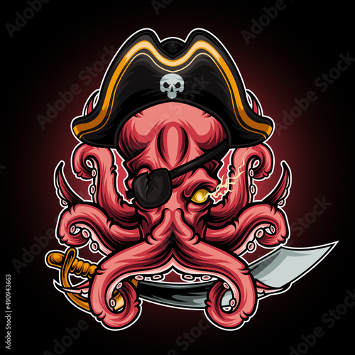 pirate octopus with sword vector illustration