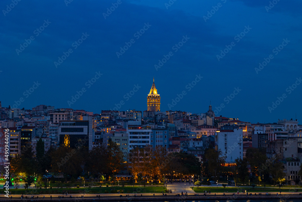 Galata Tower in Istanbul at night. Istanbul background photo