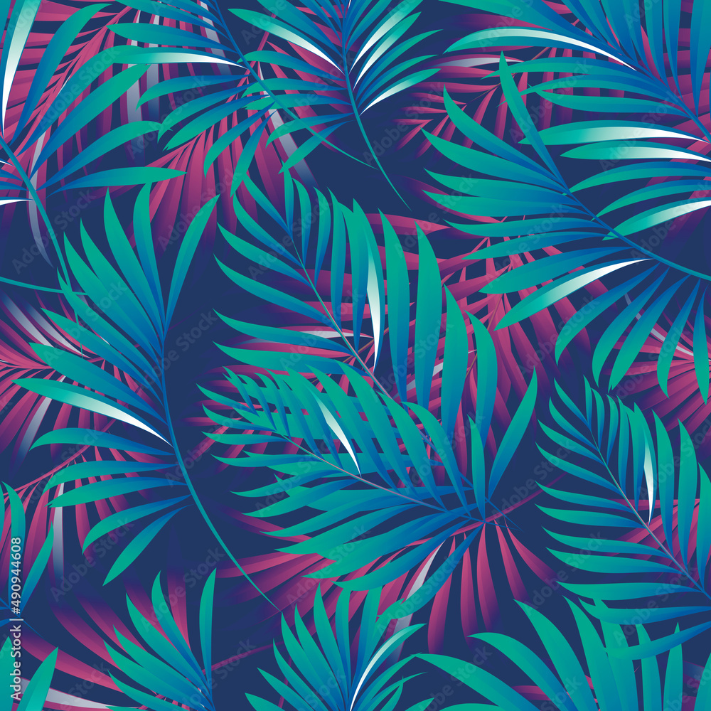 Palm. Seamless pattern of branches and leaves of tropical plants and trees. Vector image. Palm. Seamless pattern of branches and leaves of tropical plants and trees. Vector image.