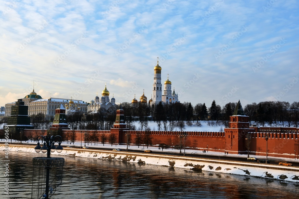 Moscow Kremlin architecture in winter.	