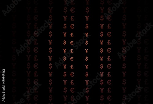 Dark red vector cover with EUR, USD, GBP, JPY.