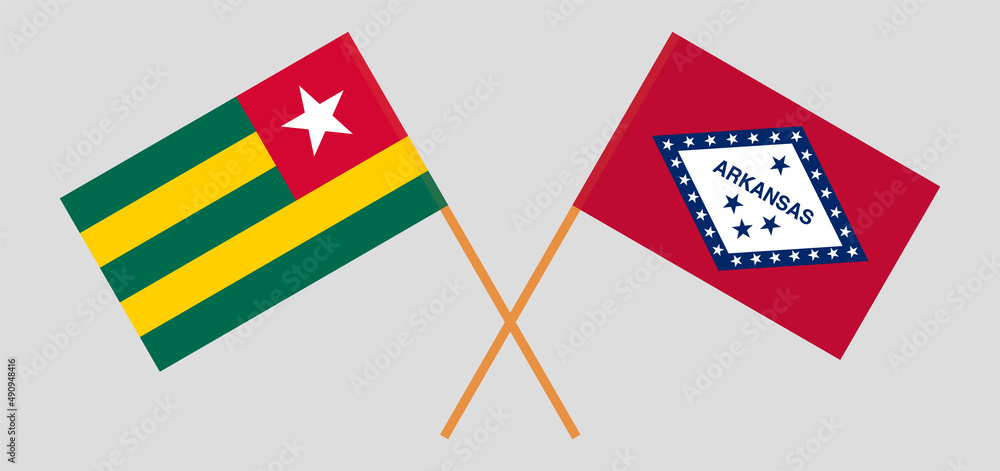Crossed flags of Togo and The State of Arkansas. Official colors. Correct proportion Crossed flags of Togo and The State of Arkansas. Official colors. Correct proportion